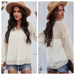 NEW White Swiss Dot Long Sleeve Top